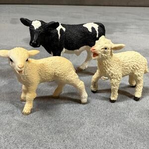 Lot of 3 Schleich Animal Figures Lamb Sheep Cow Calf Baby Farm Toys